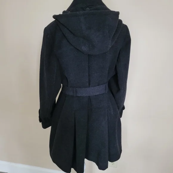 Michael Kors Womens Charcoal Gray Wool Blend Trench Coat Sz 16W - Picture 2 of 13